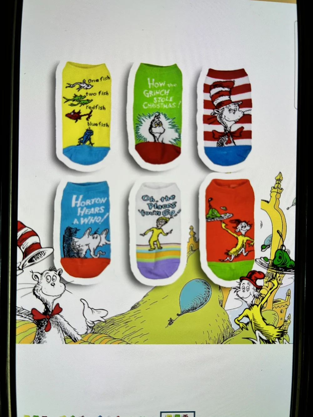 Dr. Seuss Red, White & Blue Striped Ankle Kids Socks with Character Accent